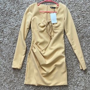 NWT Zara Long Sleeve Bodycon Mini Dress Yellow